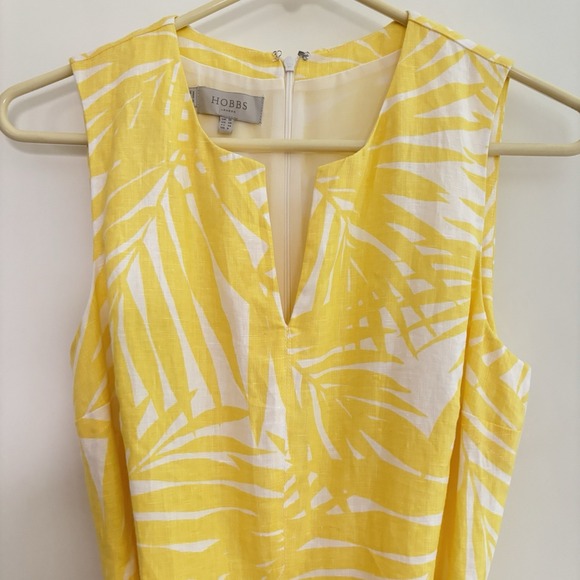 Hobbs London Floral Summer Linen Tea Dress Women's US Sz 6 Belted Yellow White - Picture 2 of 16